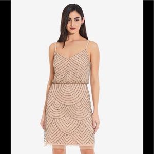 SEQUIN BLOUSON DRESS IN TAUPE PINK